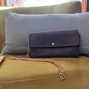 Louis Vuitton Black Monogram Crossbody Wallet with Gold Chain